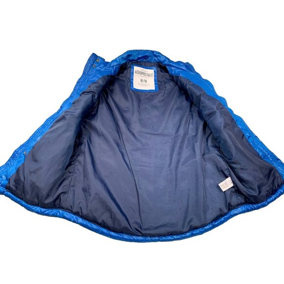 Aeropostale Puffer Vest Mens Medium Blue Quilted Full Zip Lightweight Puffer Y2K - Picture 3 of 11